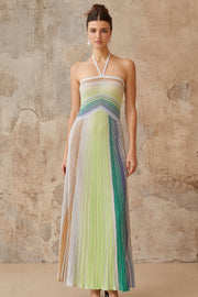 Helene | Sleeveless Halterneck Striped Maxi Dress