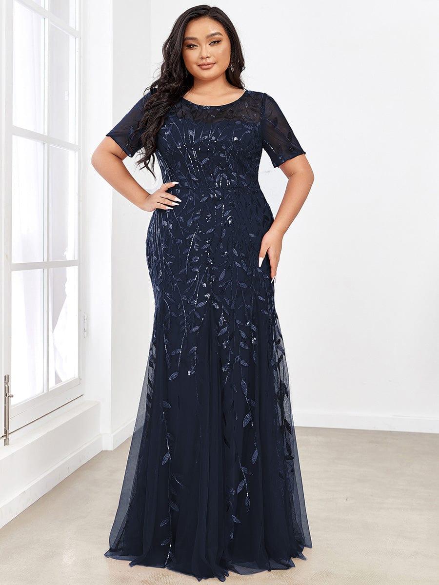 Henrietta | Fishtail Prom Dress with Sequin Leaf Pattern and Half Sleeves