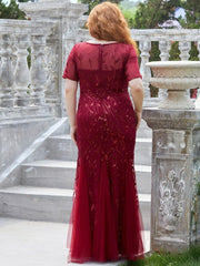 Henrietta | Fishtail Prom Dress with Sequin Leaf Pattern and Half Sleeves
