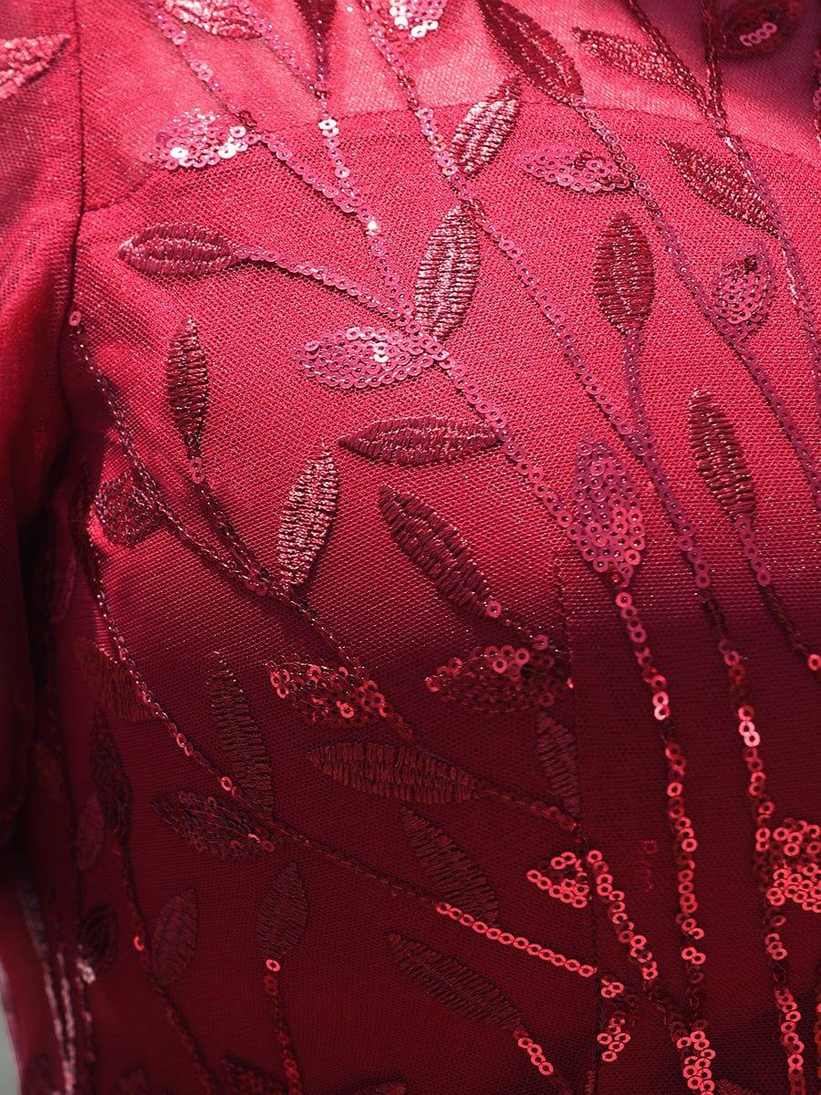 Henrietta | Fishtail Prom Dress with Sequin Leaf Pattern and Half Sleeves