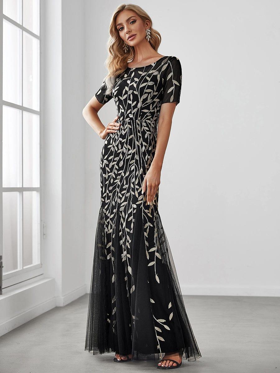 Henrietta | Fishtail Prom Dress with Sequin Leaf Pattern and Half Sleeves