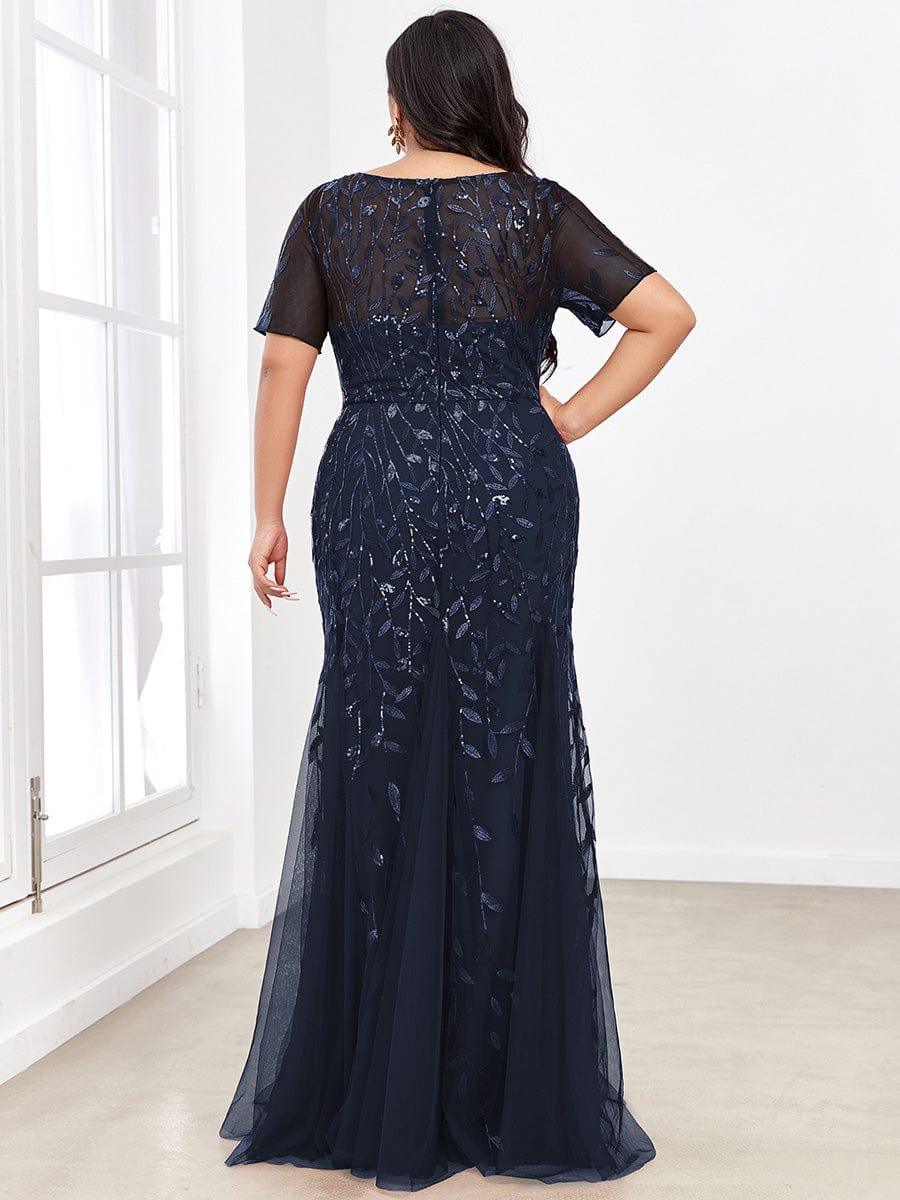 Henrietta | Fishtail Prom Dress with Sequin Leaf Pattern and Half Sleeves