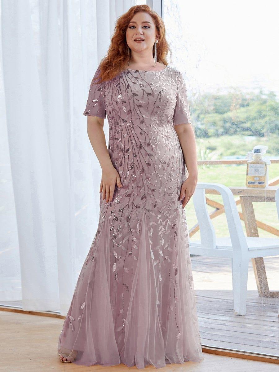 Henrietta | Fishtail Prom Dress with Sequin Leaf Pattern and Half Sleeves