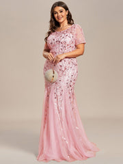 Henrietta | Fishtail Prom Dress with Sequin Leaf Pattern and Half Sleeves