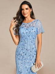 Henrietta | Fishtail Prom Dress with Sequin Leaf Pattern and Half Sleeves