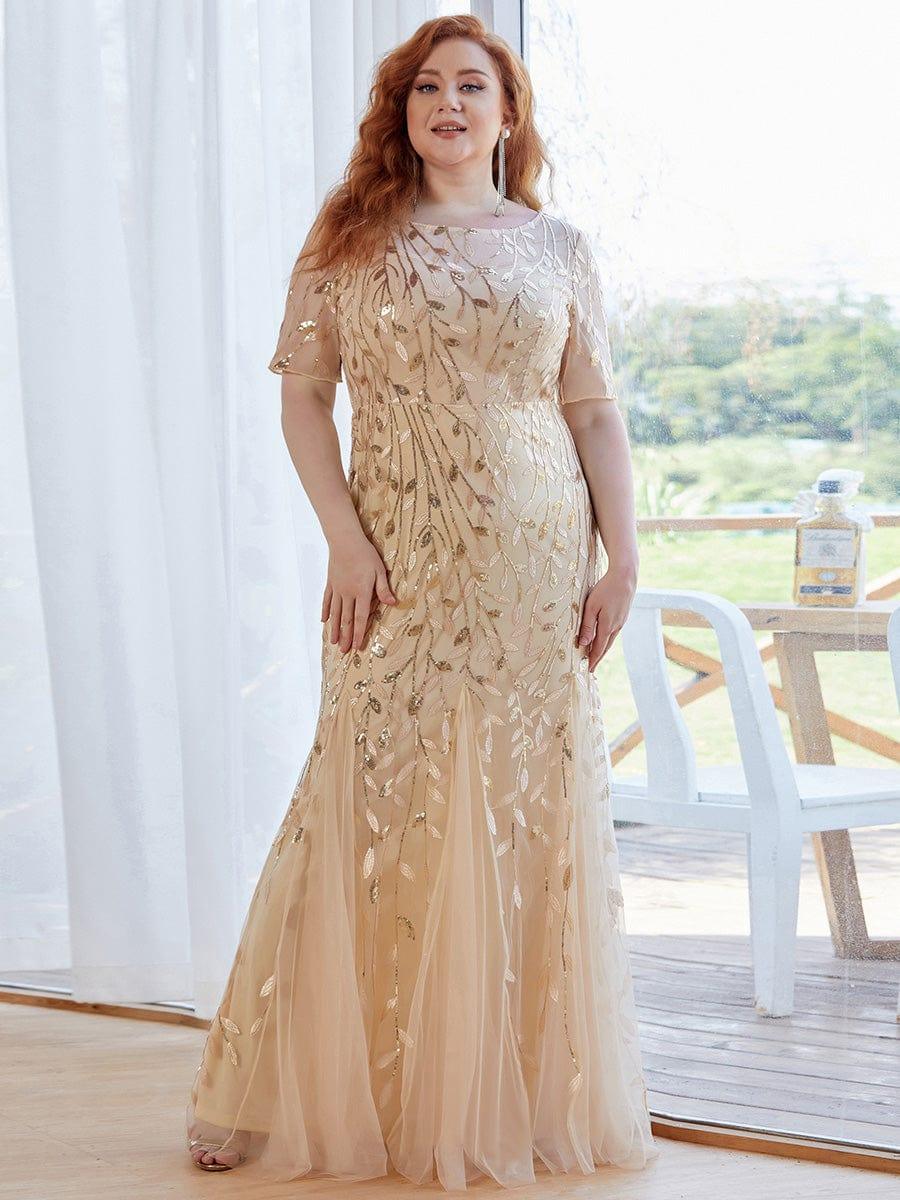 Henrietta | Fishtail Prom Dress with Sequin Leaf Pattern and Half Sleeves
