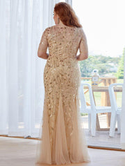 Henrietta | Fishtail Prom Dress with Sequin Leaf Pattern and Half Sleeves