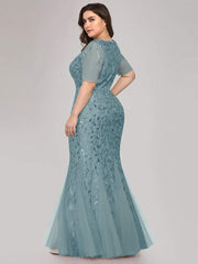 Henrietta | Fishtail Prom Dress with Sequin Leaf Pattern and Half Sleeves