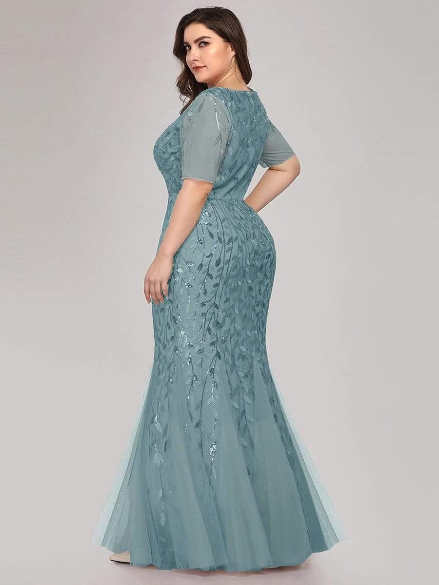Henrietta | Fishtail Prom Dress with Sequin Leaf Pattern and Half Sleeves