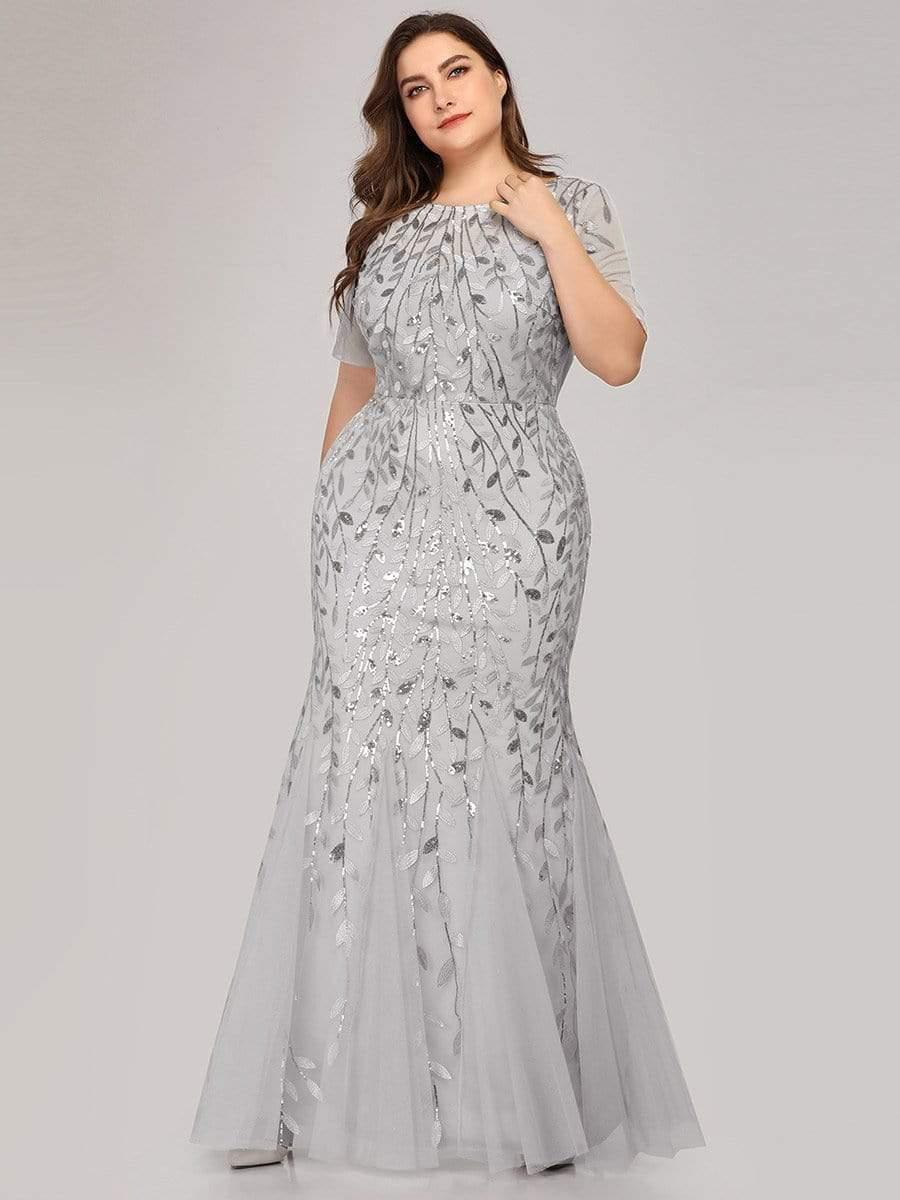Henrietta | Fishtail Prom Dress with Sequin Leaf Pattern and Half Sleeves