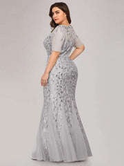 Henrietta | Fishtail Prom Dress with Sequin Leaf Pattern and Half Sleeves