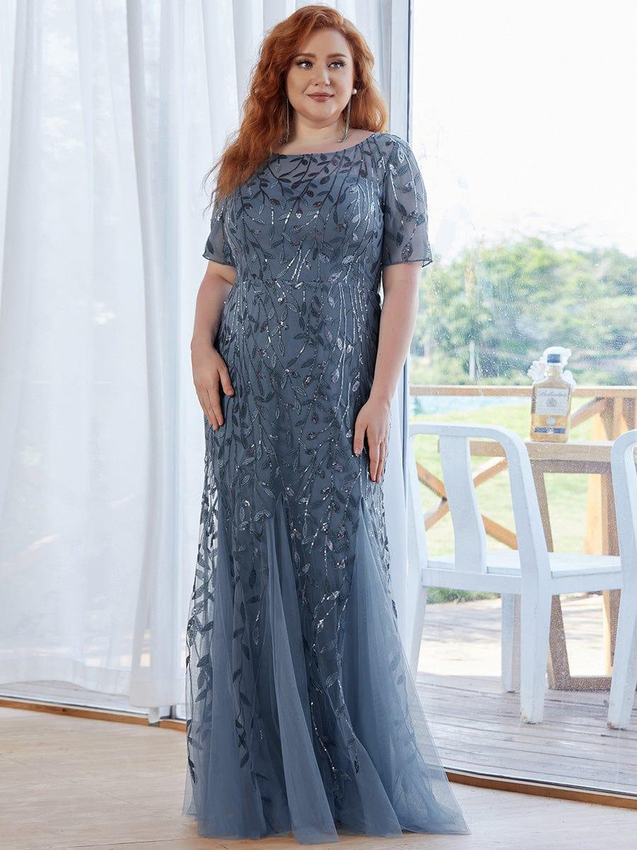 Henrietta | Fishtail Prom Dress with Sequin Leaf Pattern and Half Sleeves