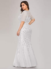 Henrietta | Fishtail Prom Dress with Sequin Leaf Pattern and Half Sleeves