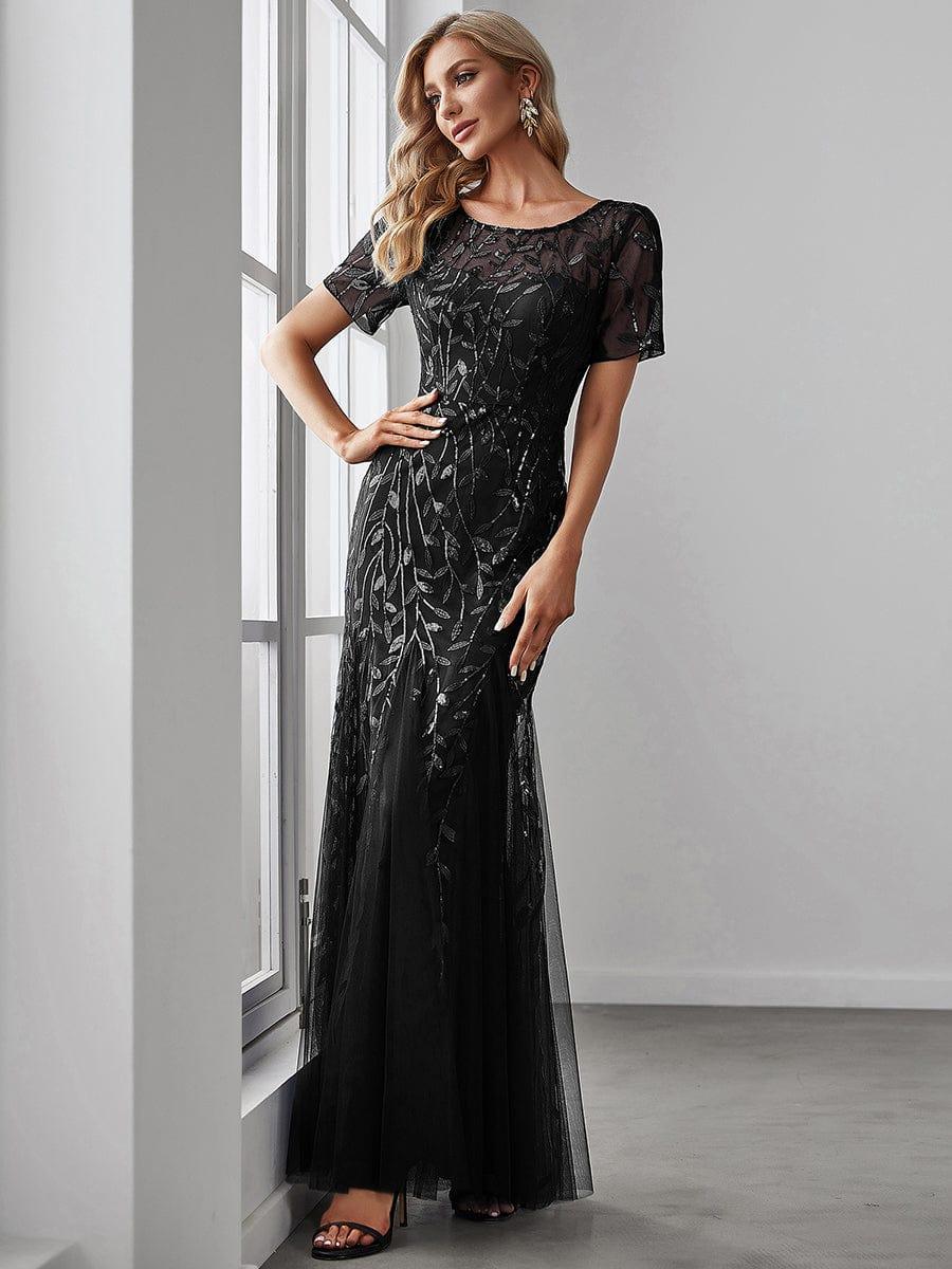 Henrietta | Fishtail Prom Dress with Sequin Leaf Pattern and Half Sleeves