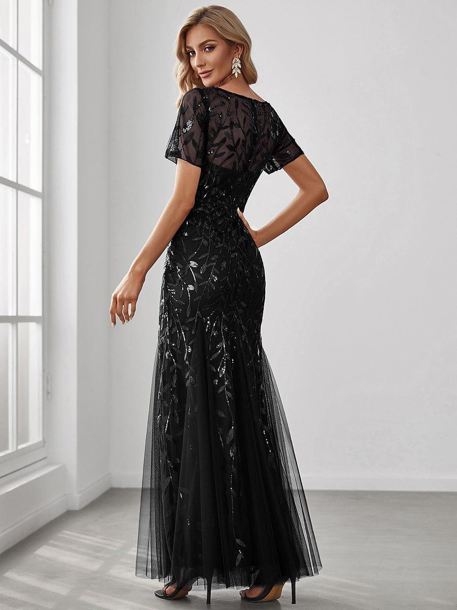 Henrietta | Fishtail Prom Dress with Sequin Leaf Pattern and Half Sleeves