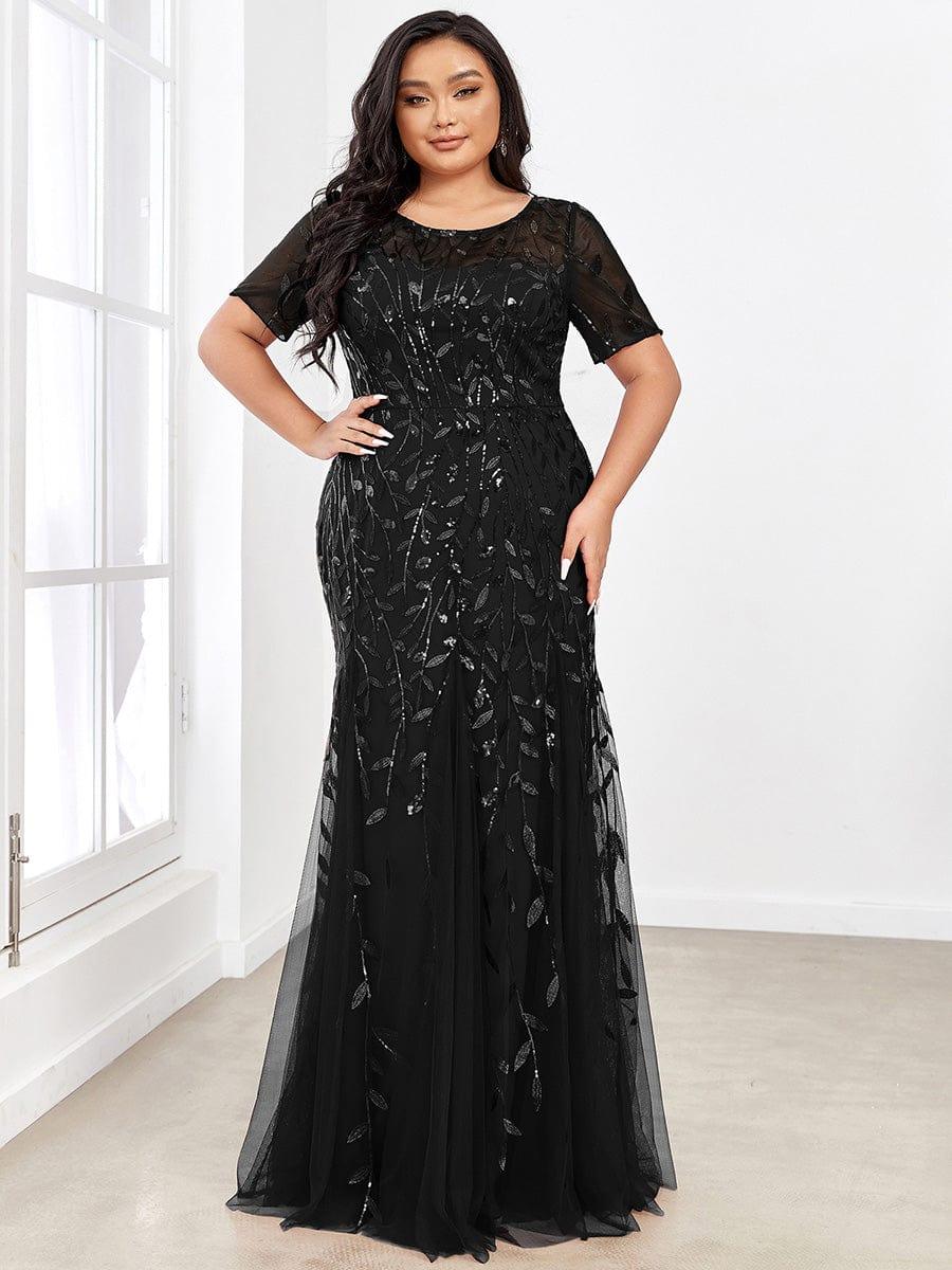 Henrietta | Fishtail Prom Dress with Sequin Leaf Pattern and Half Sleeves