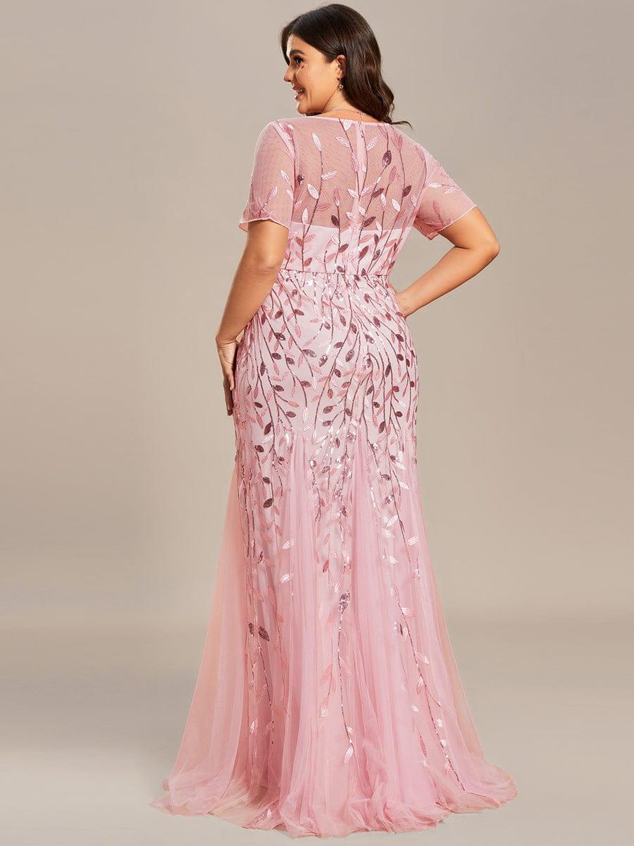 Henrietta | Fishtail Prom Dress with Sequin Leaf Pattern and Half Sleeves