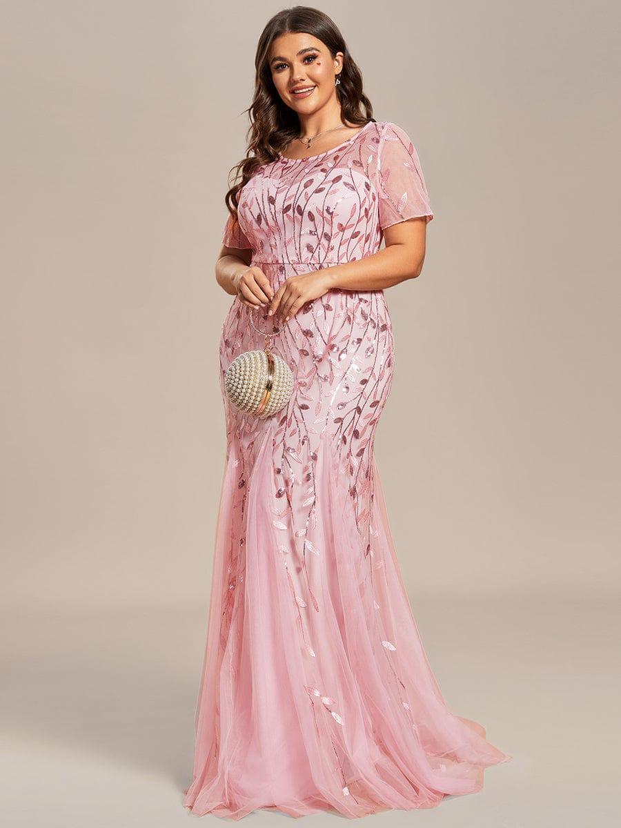 Henrietta | Fishtail Prom Dress with Sequin Leaf Pattern and Half Sleeves