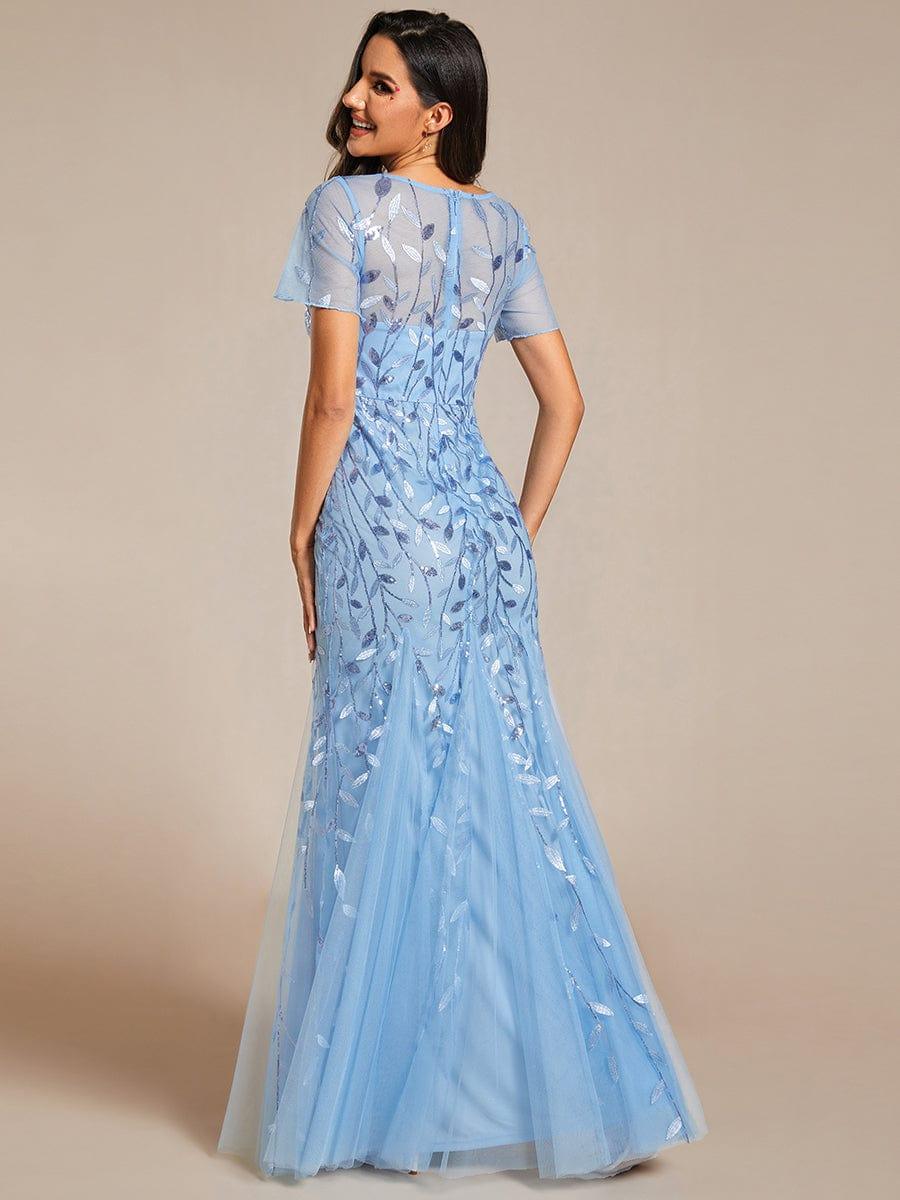 Henrietta | Fishtail Prom Dress with Sequin Leaf Pattern and Half Sleeves