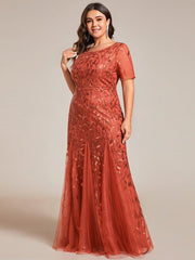 Henrietta | Fishtail Prom Dress with Sequin Leaf Pattern and Half Sleeves