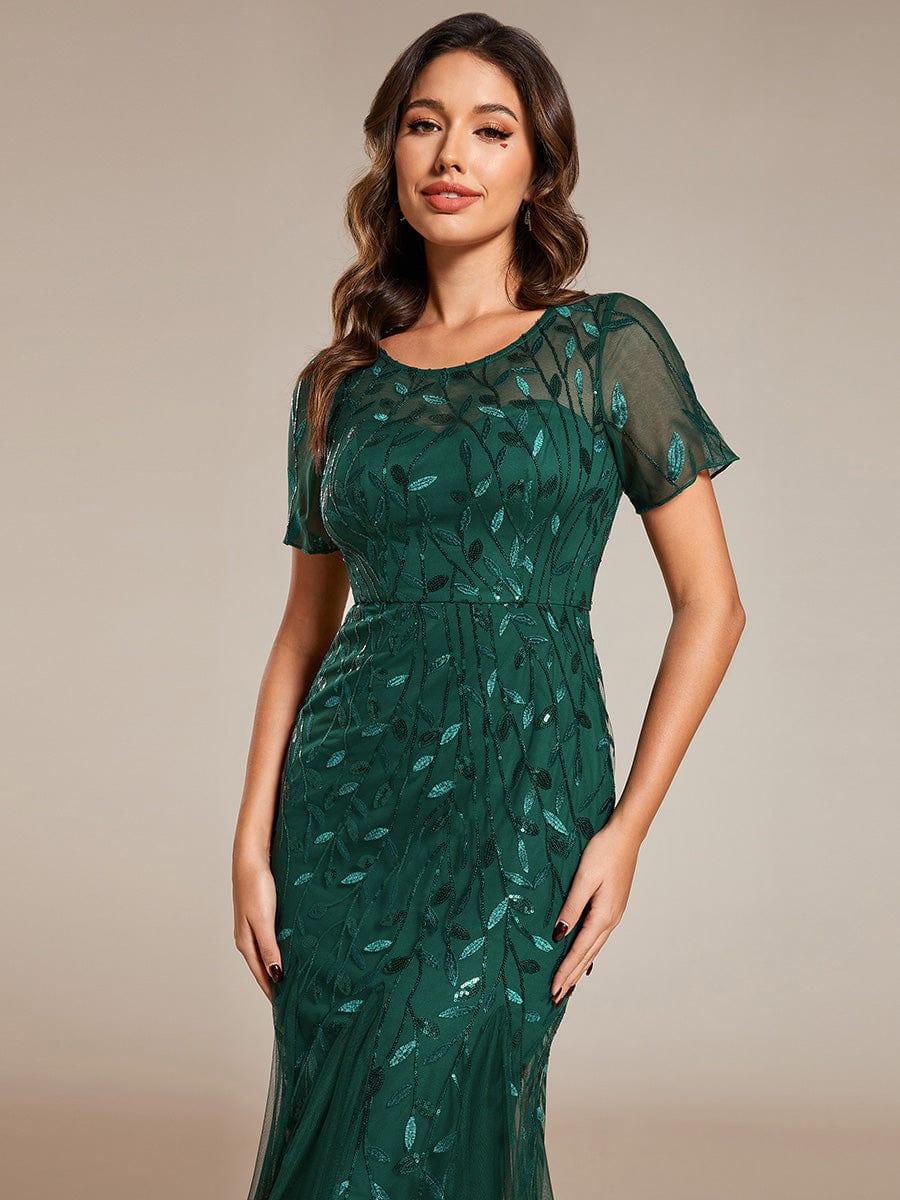 Henrietta | Fishtail Prom Dress with Sequin Leaf Pattern and Half Sleeves