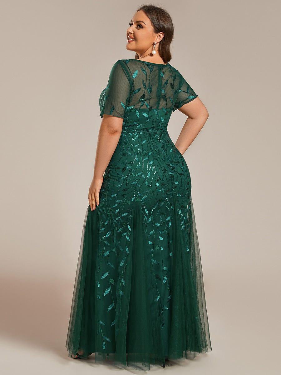Henrietta | Fishtail Prom Dress with Sequin Leaf Pattern and Half Sleeves