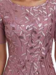 Henrietta | Fishtail Prom Dress with Sequin Leaf Pattern and Half Sleeves