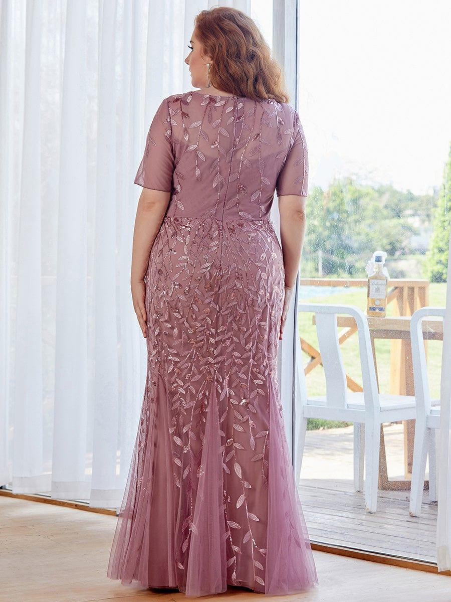 Henrietta | Fishtail Prom Dress with Sequin Leaf Pattern and Half Sleeves