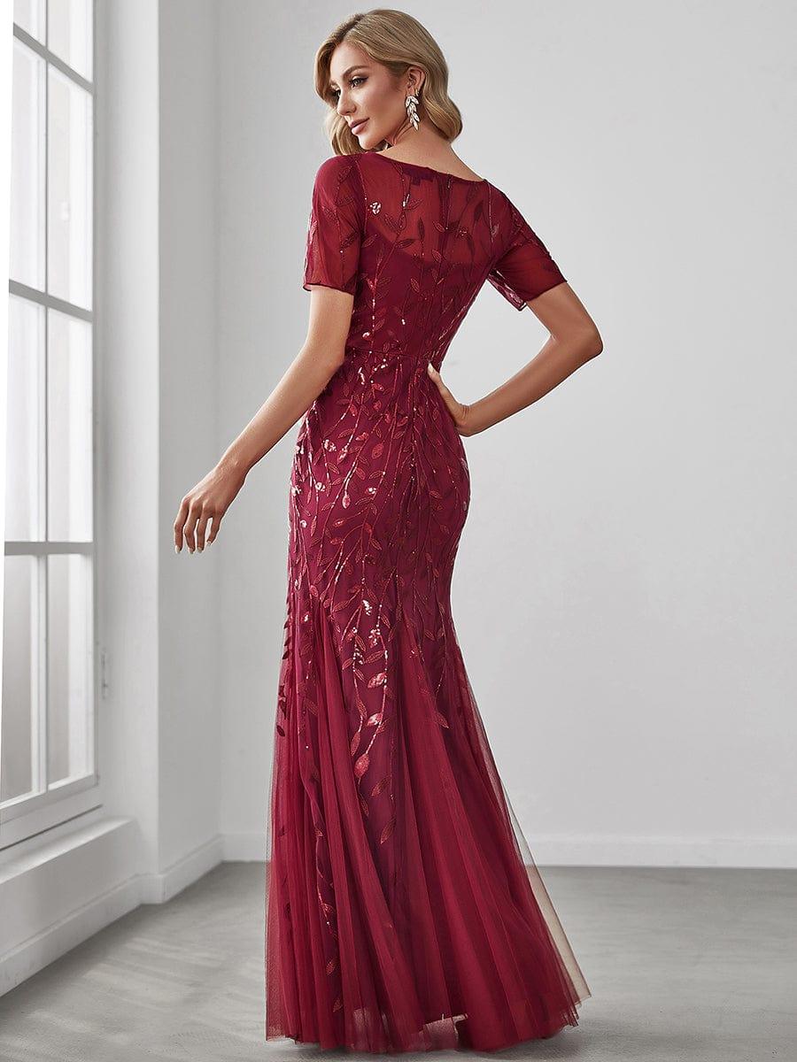 Henrietta | Fishtail Prom Dress with Sequin Leaf Pattern and Half Sleeves