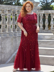Henrietta | Fishtail Prom Dress with Sequin Leaf Pattern and Half Sleeves
