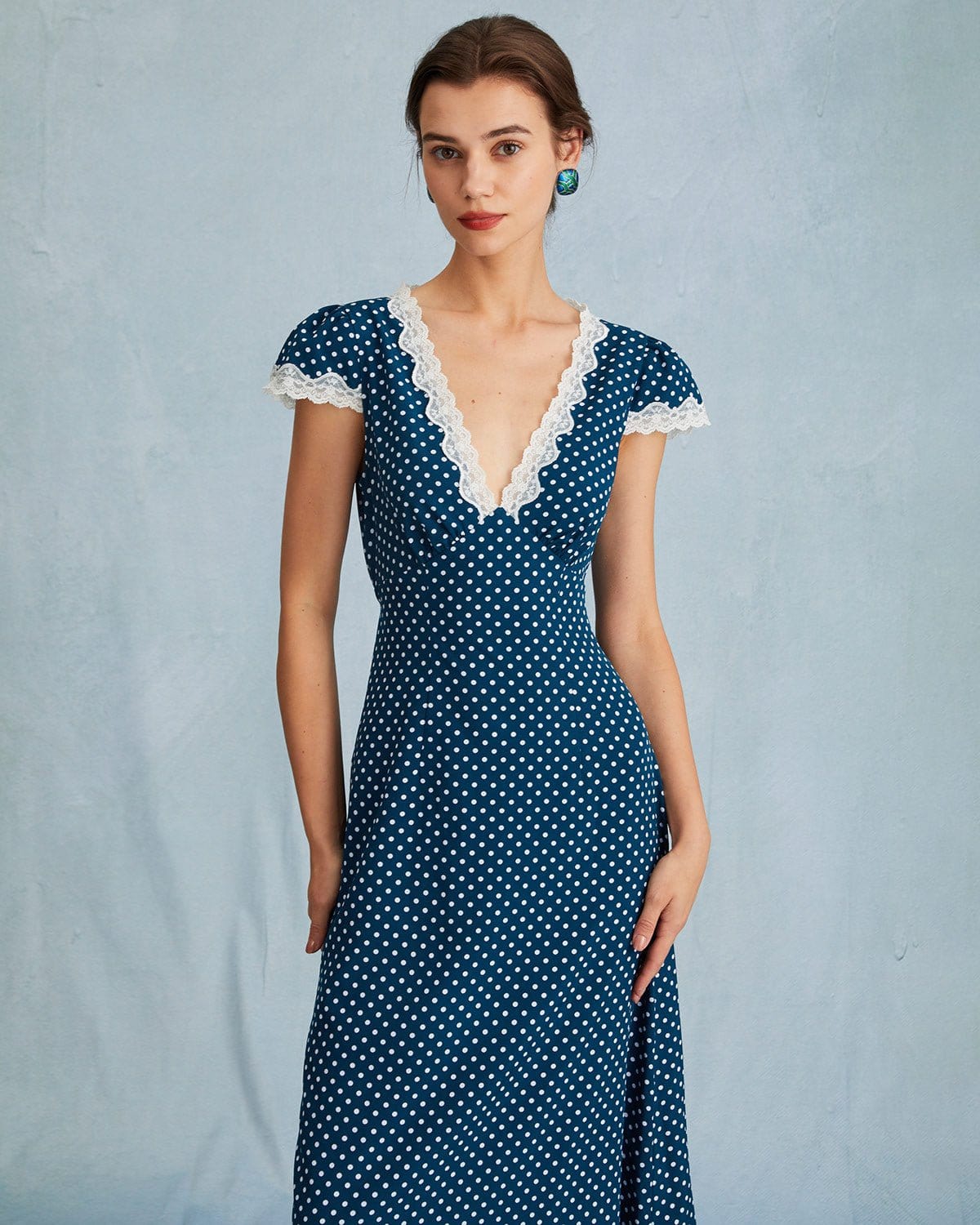 Ilaria | Ruched V-Neck Polka Dot Maxi Dress