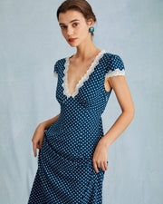 Ilaria | Ruched V-Neck Polka Dot Maxi Dress