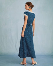 Ilaria | Ruched V-Neck Polka Dot Maxi Dress