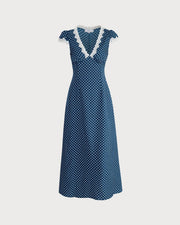 Ilaria | Ruched V-Neck Polka Dot Maxi Dress