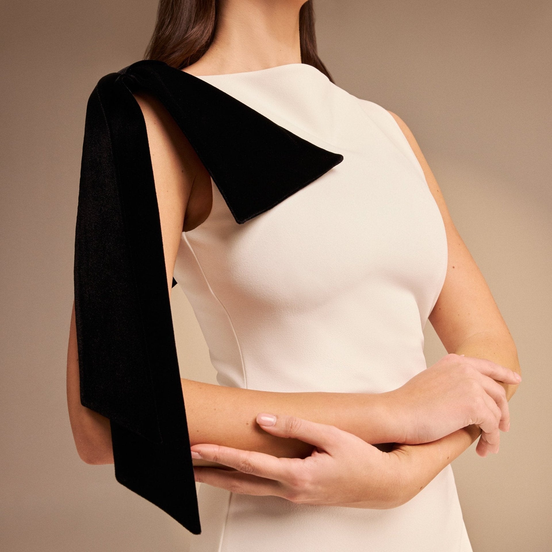 Iris | Midi Fit Crepe Wedding Guest Dress with Shoulder Bow