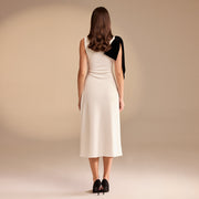 Iris | Midi Fit Crepe Wedding Guest Dress with Shoulder Bow