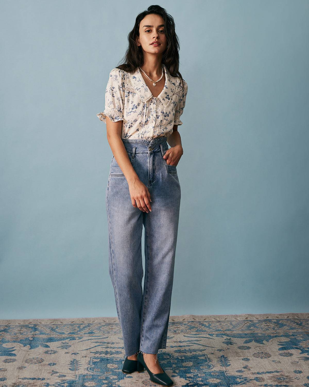 Izabella | Regular Fit Lace Spliced Pleated Floral Shirt Holiday Clothes