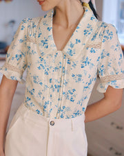 Izabella | Regular Fit Lace Spliced Pleated Floral Shirt Holiday Clothes
