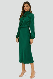 Jenna | High Neck Long Sleeve Midi Dress