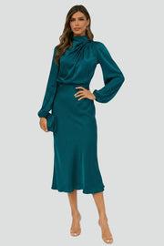 Jenna | High Neck Long Sleeve Midi Dress