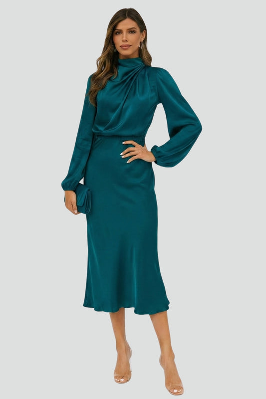 Jenna | High Neck Long Sleeve Midi Dress