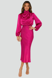 Jenna | High Neck Long Sleeve Midi Dress