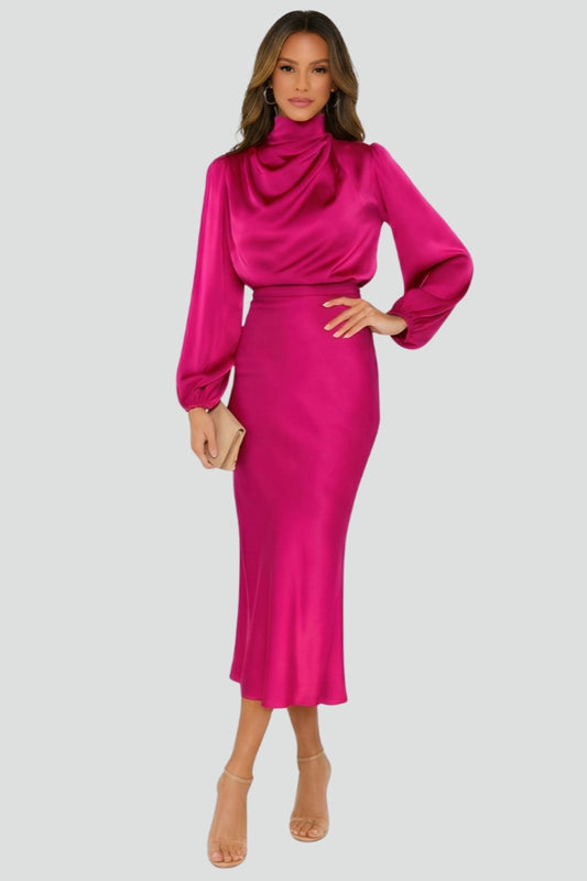Jenna | High Neck Long Sleeve Midi Dress