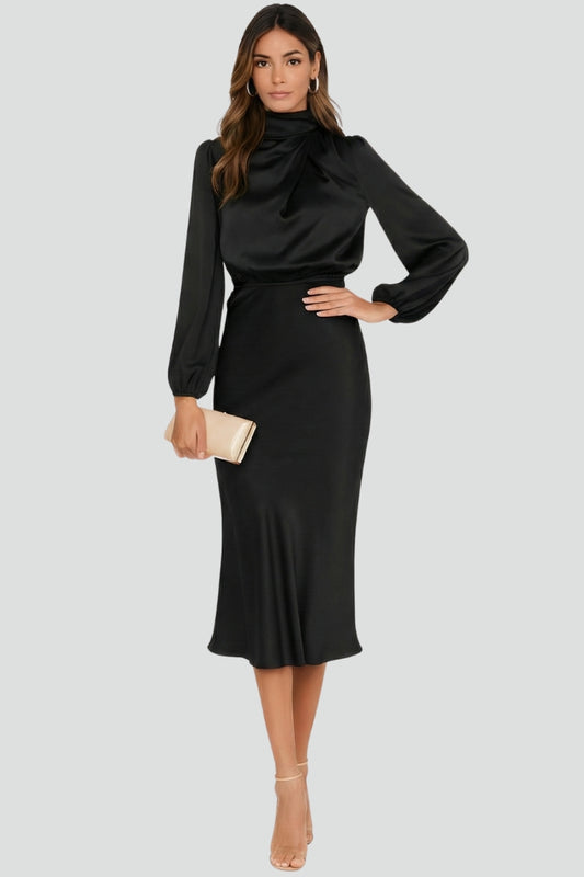 Jenna | High Neck Long Sleeve Midi Dress