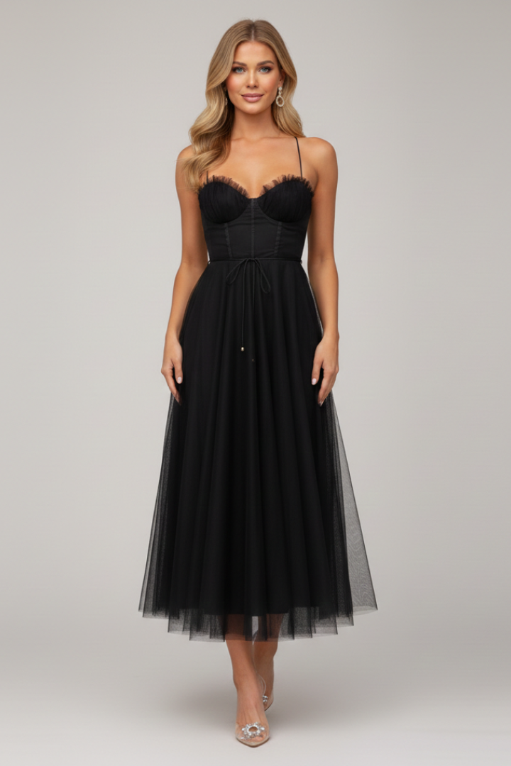 Josephine | Strapless Layered Tulle Maxi Dress