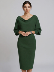 Judith | Draped Batwing Long Sleeve Wedding Guest Dress - Green / XS(2)