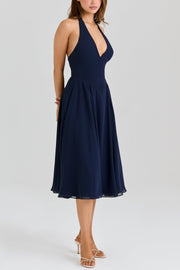 Julia | Halter Fit Georgette Midi Wedding Guest Dress
