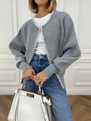Justine | Relaxed Fit Pearl Trim Holiday Cardigan