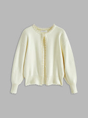 Justine | Relaxed Fit Pearl Trim Holiday Cardigan