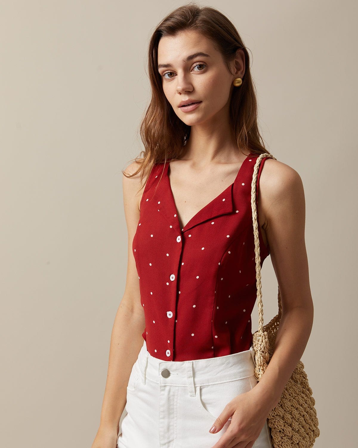 Kendall | Relaxed Fit V-Neck Polka Dot Sleeveless Vest Holiday Clothes